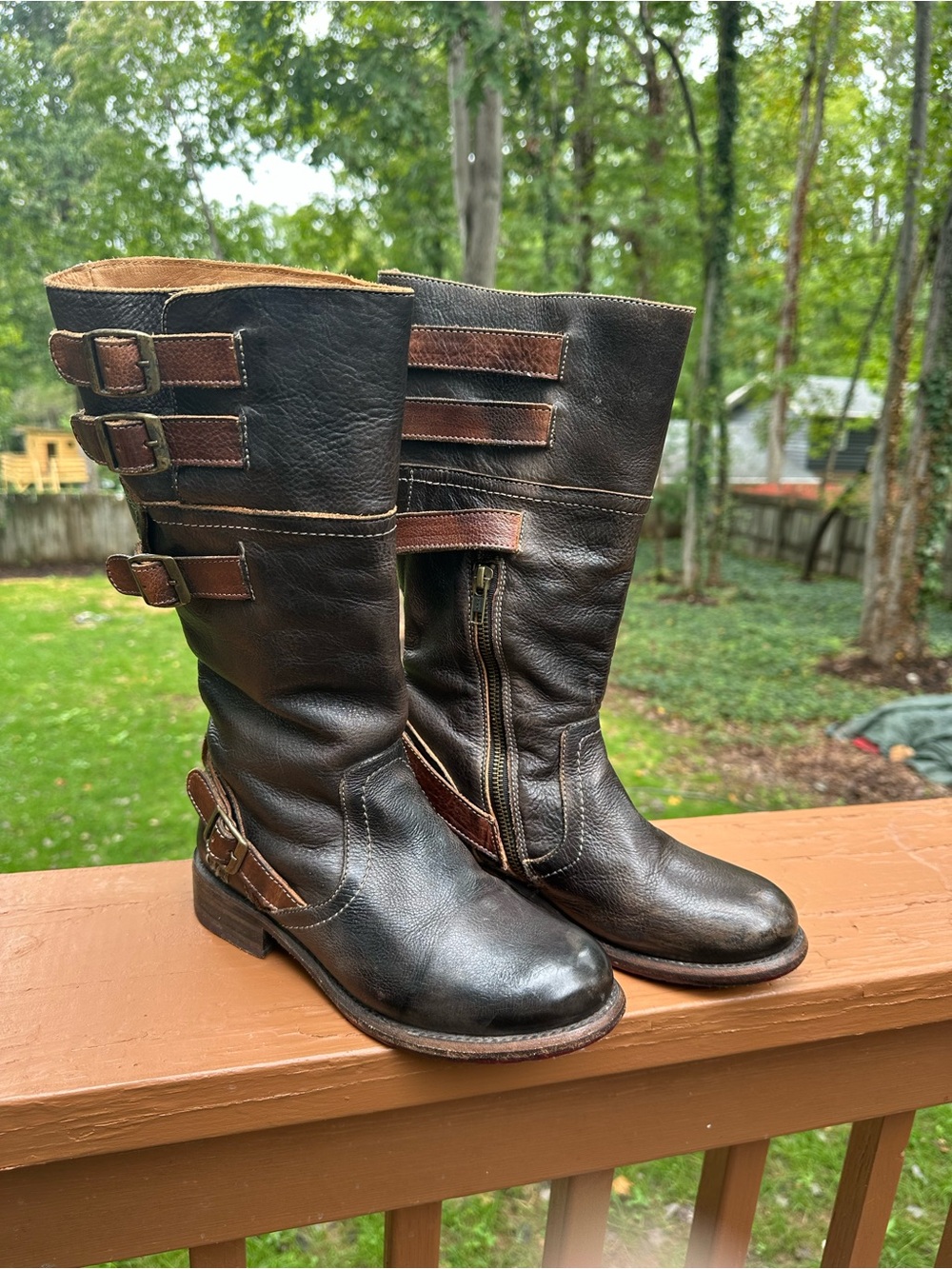 Bed Stu black brown leather boots